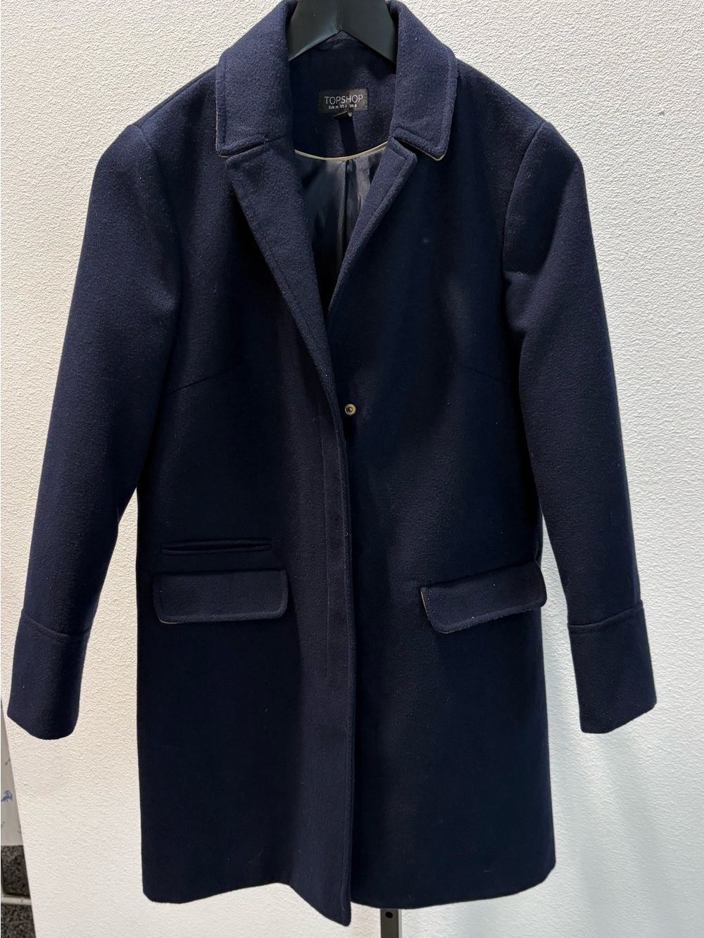 Topshop Navy Single-Breasted Wool-Blend Pea Coat